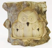 Hand Carved Wooden Owl Family in a Tree ~ OOAK Christmas & Birthday Gift