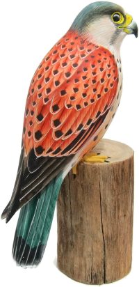 Hand Carved Wooden Kestrel Falcon on Log  ~ OOAK Christmas & Birthday Gift - Image 5