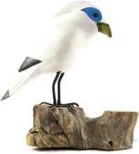 Hand Carved Wooden Bali Starling on Log  ~ OOAK Christmas & Birthday Gift