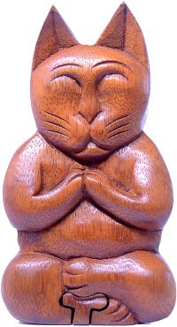 Hand Carved Wooden Meditating Cat  ~ OOAK Christmas & Birthday Gift