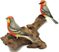 Hand Carved Wooden Two Warblers on a Branch  ~ OOAK Christmas & Birthday Gift