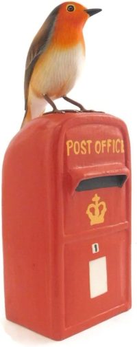 Hand Carved Wooden Robin on Post Office Box  ~ OOAK Christmas & Birthday Gift