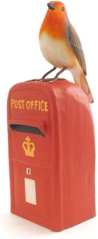 Hand Carved Wooden Robin on Post Office Box  ~ OOAK Christmas & Birthday Gift - Image 3