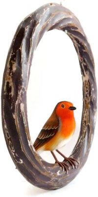 Hand Carved Wooden Robin on Circle Branch  ~ OOAK Christmas & Birthday Gift