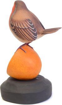 Hand Carved Wooden Robin Eats Orange  ~ OOAK Christmas & Birthday Gift - Image 4