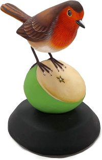 Hand Carved Wooden Robin Eats Apple  ~ OOAK Christmas & Birthday Gift - Image 3