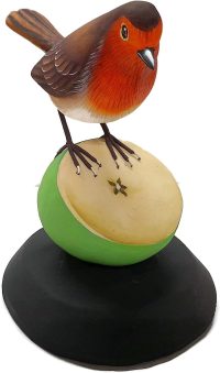 Hand Carved Wooden Robin Eats Apple  ~ OOAK Christmas & Birthday Gift - Image 2