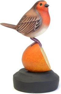 Hand Carved Wooden Robin Eats Orange  ~ OOAK Christmas & Birthday Gift - Image 6