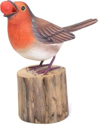 Hand Carved Wooden Robin Eats Berry  ~ OOAK Christmas & Birthday Gift - Image 2