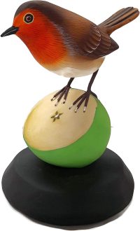 Hand Carved Wooden Robin Eats Apple  ~ OOAK Christmas & Birthday Gift - Image 5