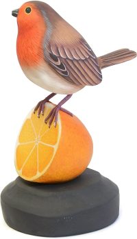 Hand Carved Wooden Robin Eats Orange  ~ OOAK Christmas & Birthday Gift - Image 3