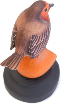 Hand Carved Wooden Robin Eats Orange  ~ OOAK Christmas & Birthday Gift - Image 2