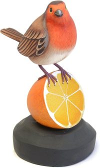 Hand Carved Wooden Robin Eats Orange  ~ OOAK Christmas & Birthday Gift