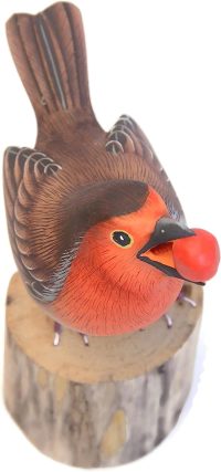 Hand Carved Wooden Robin Eats Berry  ~ OOAK Christmas & Birthday Gift - Image 5