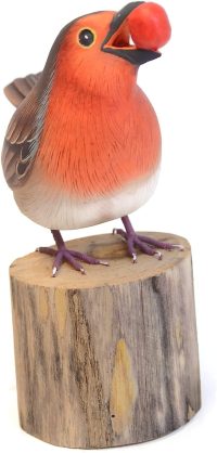 Hand Carved Wooden Robin Eats Berry  ~ OOAK Christmas & Birthday Gift - Image 4