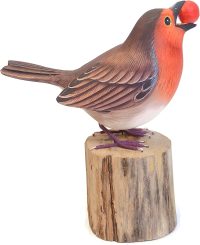 Hand Carved Wooden Robin Eats Berry  ~ OOAK Christmas & Birthday Gift