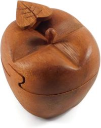 Handcarved Wooden Apple Puzzle Trinket Box ~ OOAK Christmas & Birthday Gift