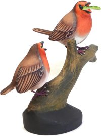 Handcarved Wooden Robin Birds Fighting for Worm ~ OOAK Christmas & Birthday Gift - Image 3