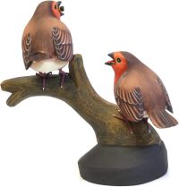 Handcarved Wooden Robin Birds Fighting for Worm ~ OOAK Christmas & Birthday Gift - Image 4