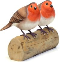 Hand Carved Two Robin Red Breast ~ Christmas and Birthday Gift