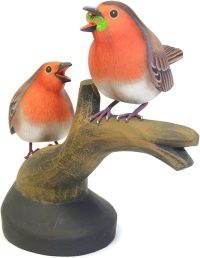 Handcarved Wooden Robin Birds Fighting for Worm ~ OOAK Christmas & Birthday Gift - Image 5