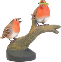 Handcarved Wooden Robin Birds Fighting for Worm ~ OOAK Christmas & Birthday Gift - Image 2