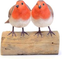 Hand Carved Two Robin Red Breast ~ Christmas and Birthday Gift - Image 2