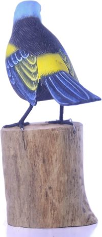 Hand Carved Wooden Bird ~ Blue-necked Tanager on Tree Stump - Image 6