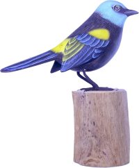 Hand Carved Wooden Bird ~ Blue-necked Tanager on Tree Stump - Image 3