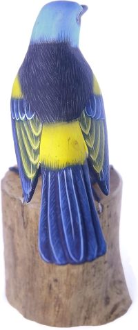 Hand Carved Wooden Bird ~ Blue-necked Tanager on Tree Stump - Image 4