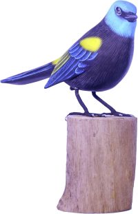 Hand Carved Wooden Bird ~ Blue-necked Tanager on Tree Stump - Image 2