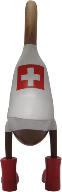 Hand Carved Wooden Bamboo Duck ~ Large Switzerland Flag Apparel 45.5cm High - Image 3