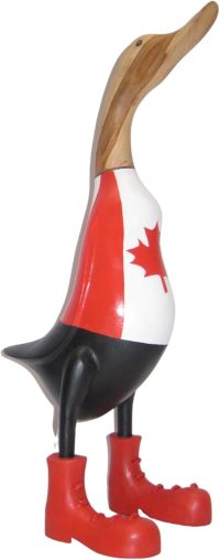 Hand Carved Wooden Bamboo Duck ~ Canada Flag 47cm High