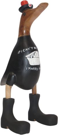 Hand Carved Wooden Bamboo Duck ~ Nurse Duck With Funny Quote 26.5cm High