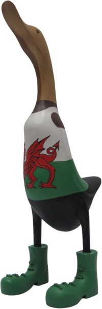 Hand Carved Wooden Bamboo Duck ~ Large Welsh Dragon Flag 44.5cm High - Image 9