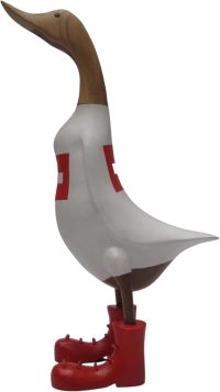 Hand Carved Wooden Bamboo Duck ~ Large Switzerland Flag Apparel 45.5cm High - Image 8