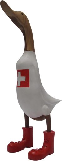 Hand Carved Wooden Bamboo Duck ~ Large Switzerland Flag Apparel 45.5cm High - Image 9