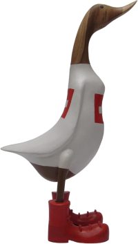 Hand Carved Wooden Bamboo Duck ~ Large Switzerland Flag Apparel 45.5cm High - Image 4