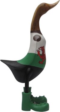 Hand Carved Wooden Bamboo Duck ~ Large Welsh Dragon Flag 44.5cm High - Image 4