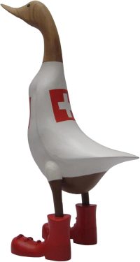 Hand Carved Wooden Bamboo Duck ~ Large Switzerland Flag Apparel 45.5cm High - Image 7