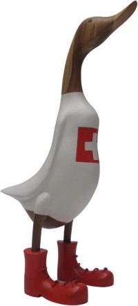 Hand Carved Wooden Bamboo Duck ~ Large Switzerland Flag Apparel 45.5cm High