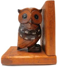 Hand Carved Wooden Owl ~ Bookstand Left Side Bookend 17.5cm High