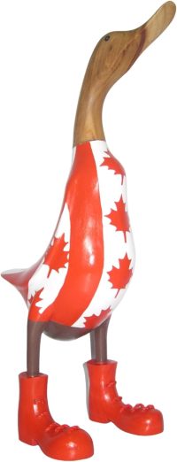 Hand Carved Wooden Bamboo Duck ~ Large Canada Flag Costume 46.5cm High