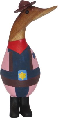 Hand Carved Wooden Bamboo Duck ~ Pink Girl Cowboy Duck 21cm High