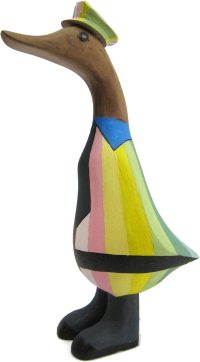 Hand Carved Wooden Bamboo Duck ~ Colourful Stripy Uniform 23cm High - Image 4