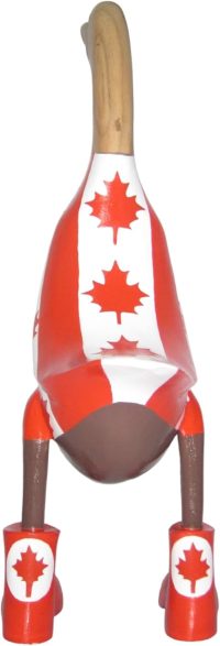 Hand Carved Wooden Bamboo Duck ~ Large Canada Flag Costume 46.5cm High - Image 6