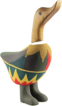 Hand Carved Wooden Bamboo Duck ~ Duck in Court Jester Costume 21.5cm High