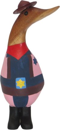 Hand Carved Wooden Bamboo Duck ~ Pink Girl Cowboy Duck 21cm High - Image 2