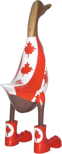 Hand Carved Wooden Bamboo Duck ~ Large Canada Flag Costume 46.5cm High - Image 5