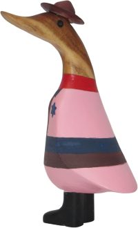 Hand Carved Wooden Bamboo Duck ~ Pink Girl Cowboy Duck 21cm High - Image 5